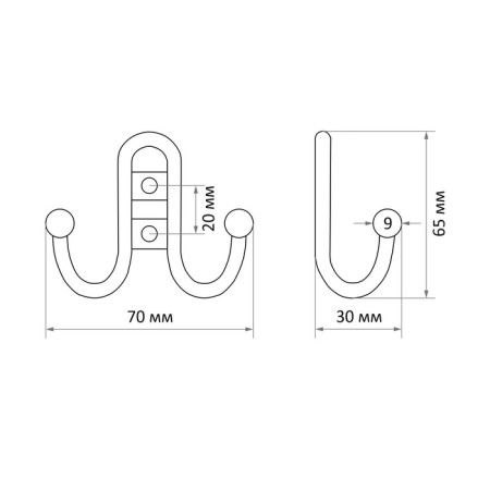 Furniture tundra hook TKD017, two -rod, bronze, 4 pcs TMP-4