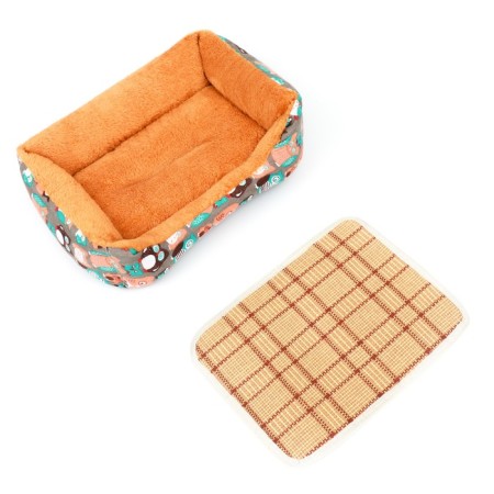 Animal bed lynch + rattan rug, 45 x 30 x 15 cm, beige-gray-5