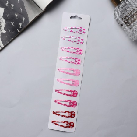 Invisibility for hair "Lira" (set of 10 pcs) hearts, 4.5 cm, white-pink-1