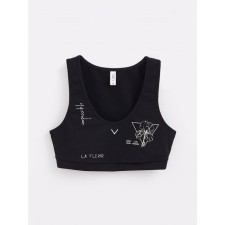 Bustier Female Contete Elegant Tatto Style, Size S, Black-Flower color