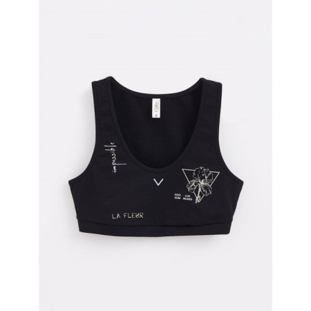 Bustier Female Contete Elegant Tatto Style, Size S, Black-Flower color