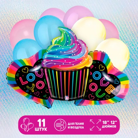 Set of balls "Rainbow Cupcake", latex, foil, 11 pcs.