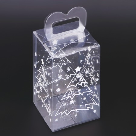 New Year. Box gift New Year's folding PVC "Christmas tree in the forest" 12 x 7 x 7 cm.-1