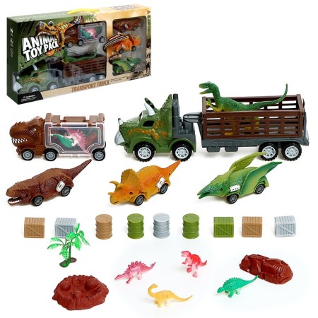 Dino gaming set includes 2 trucks and dinosaurs