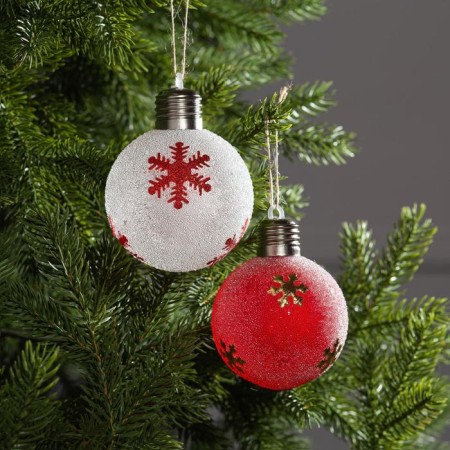 A set of Christmas tree balls "Snowflakes" 2 pcs., Batteries, 1 LED, glow warm white-1