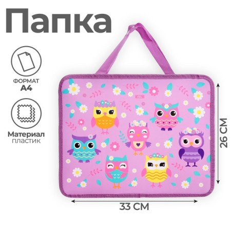Folder with A4 handles, 330 x 260 x 75 mm, plastic, pens, calligrata "owls"