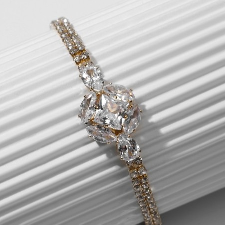 Bracelet with rhinestones "Zircon" Izd, circle, white color in pink gold, l = 15cm-5
