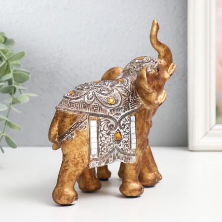 Polystone souvenir "Elephant with an elephant - Popon with patterns and amber" 16.5x10x17.5 cm-4