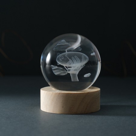 Souvenir Glass backlight "Ball. Airship" D = 6 cm stand wood, usb-3