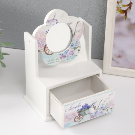 Casket wood 1 box with a mirror "Lavender trolley" 11x7.5x14.8 cm-4