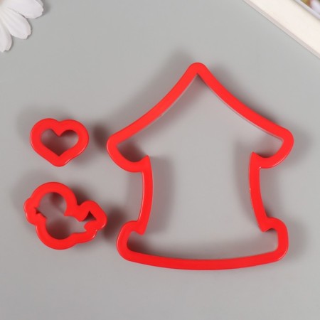 Cutters for polymer clay "House with a bird" set of 3 pcs 3.1x4.2 cm 2.4x3 cm 10.3x9.3 cm-1