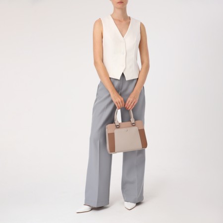 Lightning tout bag, outer pocket, long belt, dark beige color-9