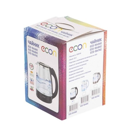 Electric kettle ECON ECO-1845ke, 1500 W, glass, 1.8 l, black color-5
