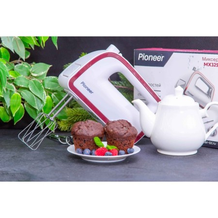 Mixer Pioneer MX325, manual, 350 W, 5 speeds, 2 nozzles, white-burgundy-7