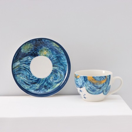 Service Porcelain Tea Dolyana "Star Night", 12 objects: 6 cups 250 ml, 6 saucer d = 15 cm-4