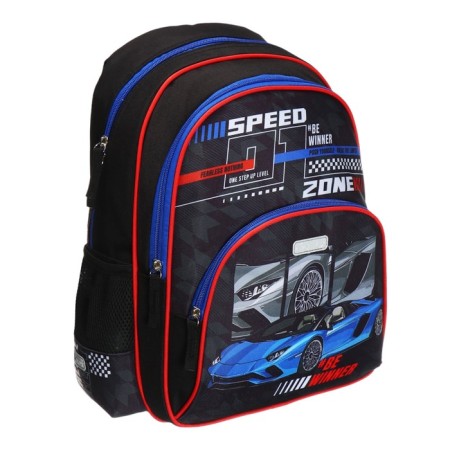 School backpack 38 x 27 x 17, ergonomic back, Devente Attomex Basic, Speed ​​Zone "Black 70333441-1