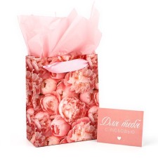 Packet laminated bilateral “peonies”, with quiet and postcard, S, 12 x 15 x 5.5