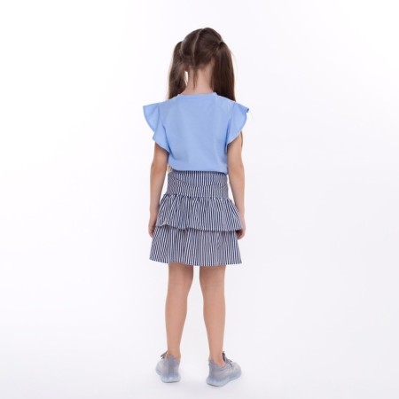 Kit for girls (T -shirt/skirt), blue/blue color, height 122 cm-5
