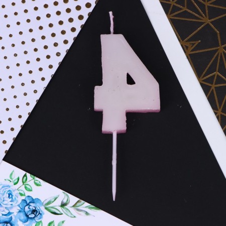 Candle for the cake, number "4", pink, 4 x 10 cm.