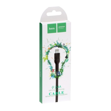 Hoco U31, Lightning cable - usb, 2.4 a, 1 m, nylon braid, black-2
