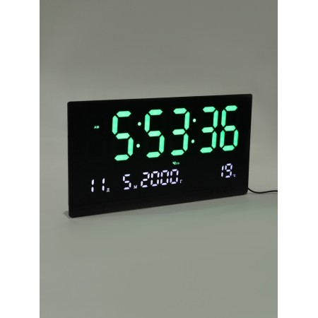 Electronic wall clock, thermometer calendar, 47.5 x 25.3 cm, green cyfras 10.8 x 5.3 cm 107662-2