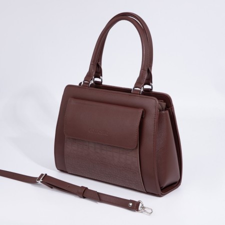 Women's bag El Masta with a zipper, 2 outer pockets, a long belt, coffee color-3
