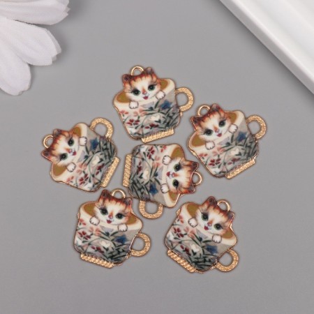 Decor for creativity metal, enamel "cat in a cup" 2.3x2.3 cm-2
