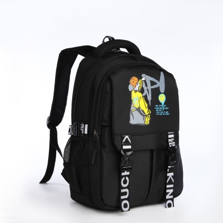School backpack on lightning, 5 pockets, black color-2