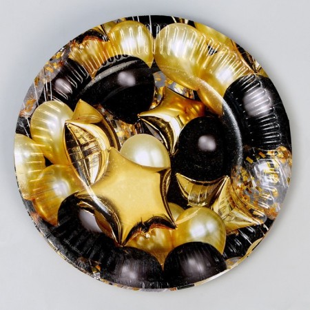 Disposable paper plate "Black Gold", balls ", (18 cm), set 6 pcs-2