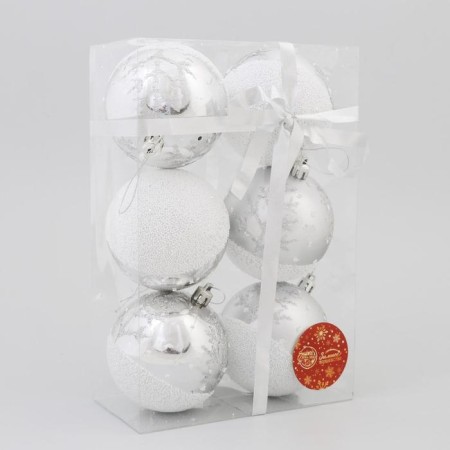 Set of balls plastic D-8 cm, 6 pcs "snowy forest" silver-1