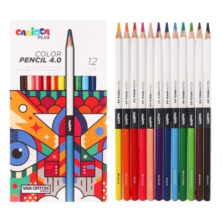 Pencils of 12 colors, carioca "Plus", wood, hexagonal, 4 mm stiffle, bright colors, premium quality