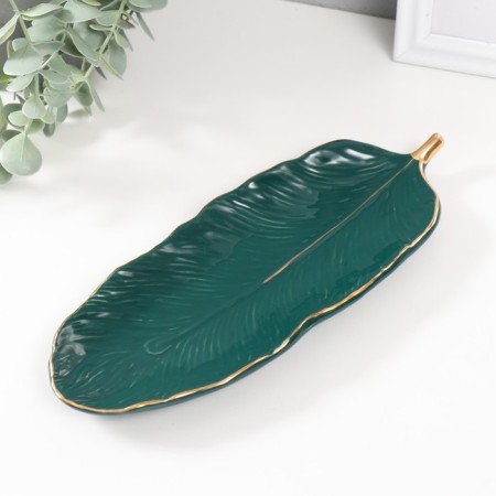 Souvenir ceramic stand "leaf" Green 25.5x10x1.5 cm-2