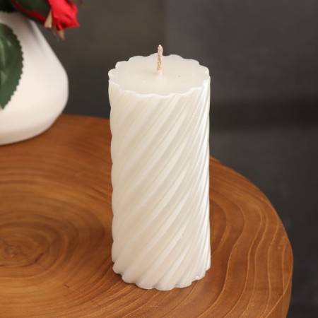 Candle-cylinder "Spiral", 5x10 cm, pearl, 6 hours-1