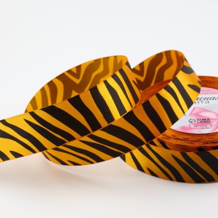 Satin tape "Tiger", 25 mm × 23 ± 1 m, orange color/black No. 24