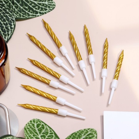 Candles in the cake "Spiral", 10 pcs, medium, 5 cm, gold metallic