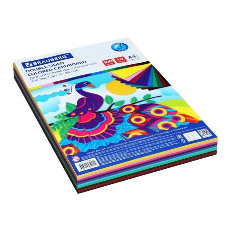 Cardboard two -sided A4, 100 sheets, 10 colors, density 220 g/m2, Brauberg Kids Series, tinted-8