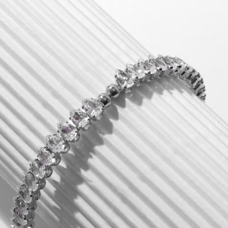Bracelet with rhinestones "ice" shiny drop, 1 row, white color in silver-1