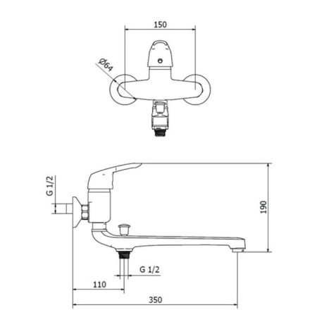 Zipponi Omega bathtub mixer, 1-bonded with a divertor, pour 350 mm, with manual watering can-1