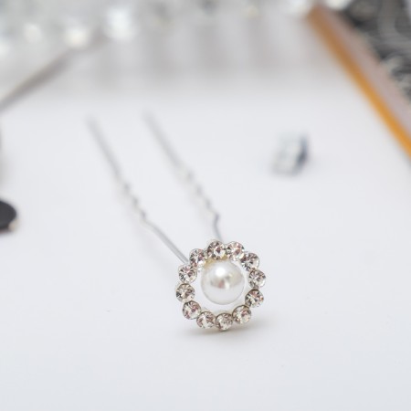 Hair hairpin "Bead in a circle" 1.2x6 cm, silver