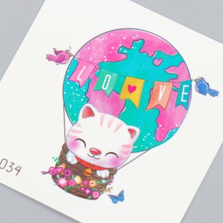 Tattoo on the body color "Cat in a balloon" 6x6 cm-2