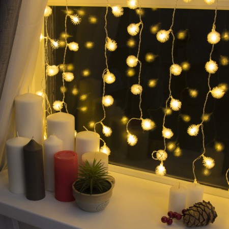Garland "Curtain" 2 × 1.5 m with nozzles "Hedgehog", IP20, Transparent thread, 360 LED, glow warm white, 8 modes, 220 V-1