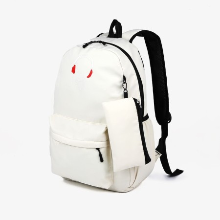 School backpack from textiles with a zipper, 3 pockets, wallet, white color