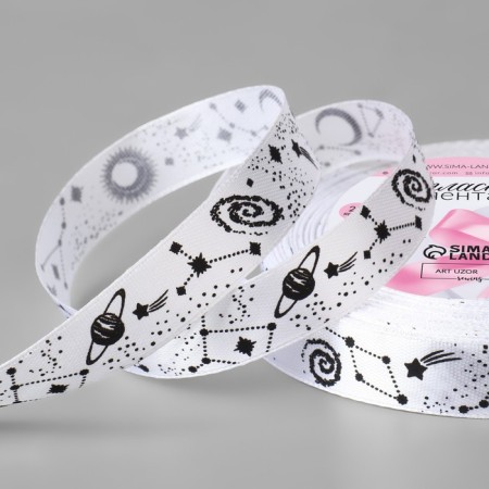 Satin ribbon "Cosmos", 15 mm × 23 ± 1 m, white color No. 001