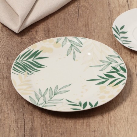 Ceramic “Leaves” plate, 20 cm, white color-2