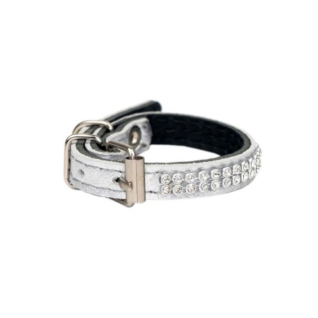 The collar is two-layer leather with rhinestones, width 1 cm, Osh 16-22 cm, silver-3