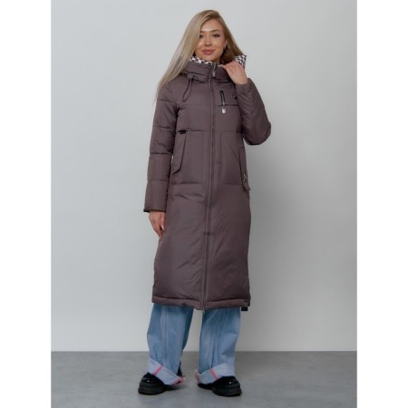 Coat insulated female, size 42, dark brown color-1