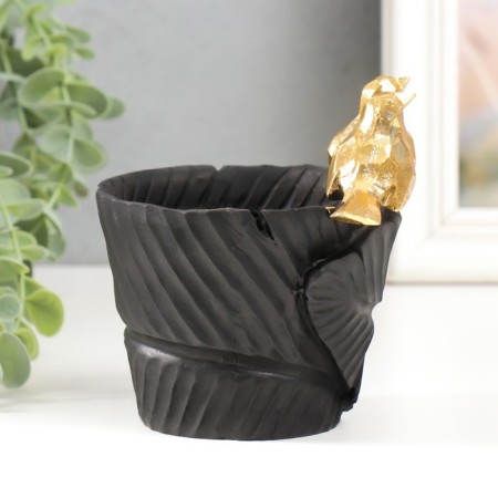 Souvenir Polystone stand "Two golden birds on a black twisted sheet" 12.5x10x10 cm-1