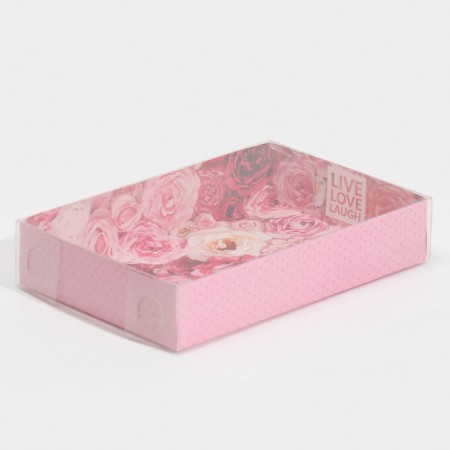 Confectionery packaging, Makarun box with PVC lid, Live Love Laugh, 17 x 12 x 3.5 cm