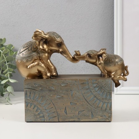 Souvenir "Elephant with a baby on a rectangle with patterns" bronze with a patina 22.5x6.5x17.5 cm-3