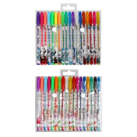A set of gel pens, 18 colors, metallic, a body with a pattern, in a blister on a button